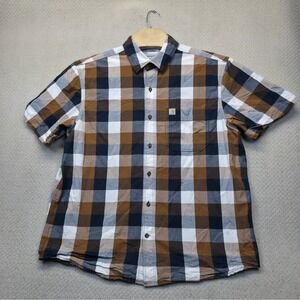 Carhartt Essential Plaid Short Sleeve Shirt Men XL Relaxed Fit Brown Navy Cotton
